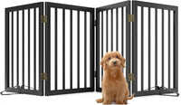 Black 37-74" Dog Gate Foldable Dog Gates for Doorways Stairs House Freestanding Pet Gate Puppy Barries 24 inches Tall
