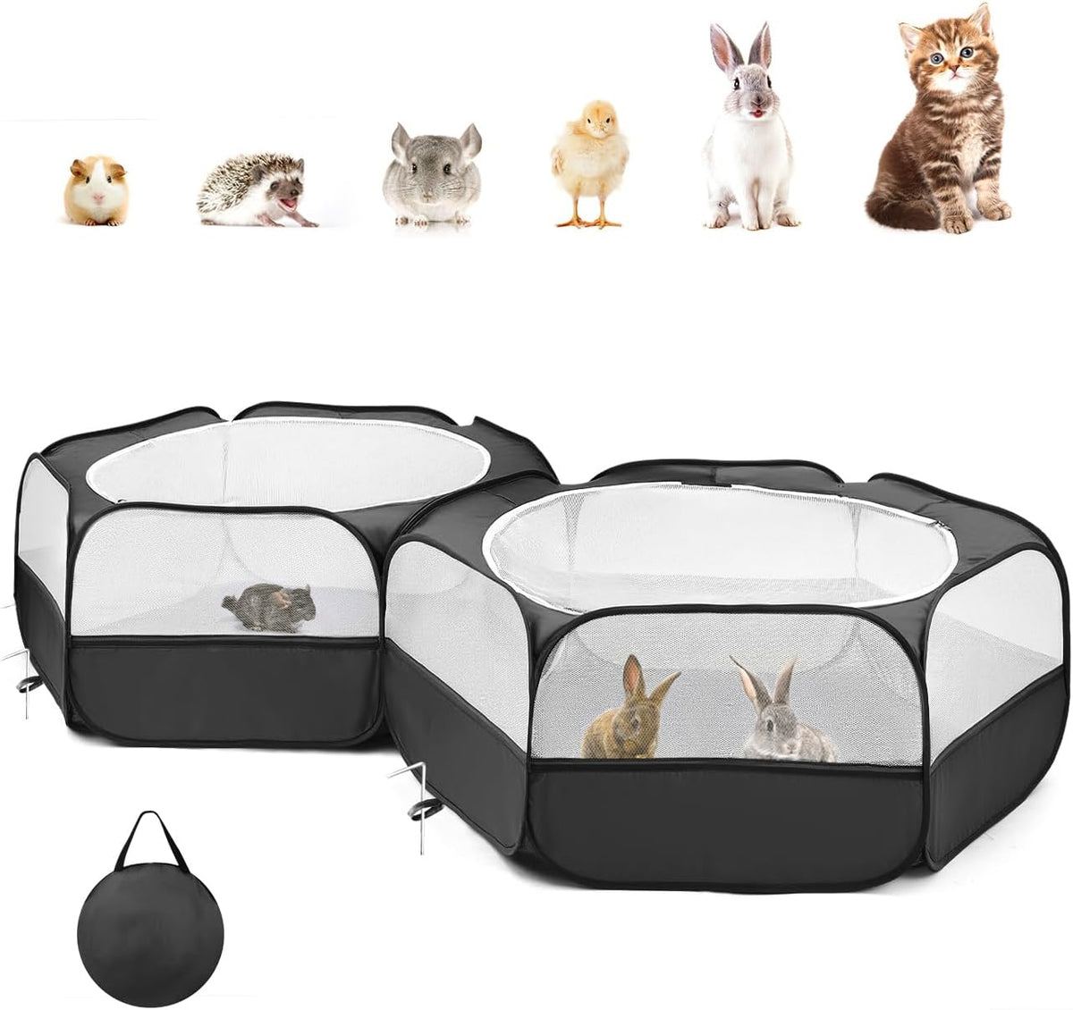 Pawaboo Small Animal Playpen, Waterproof Portable Pet Cage Tent - T-Classic Black / 2