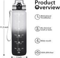 32oz Motivational Water Bottles with Time Marker & Fruit Strainer, Transparent Gradient Color Water Bottle with Times to Drink, Leakproof & BPA Free, Reusable Bottle with Strap (No Straw)