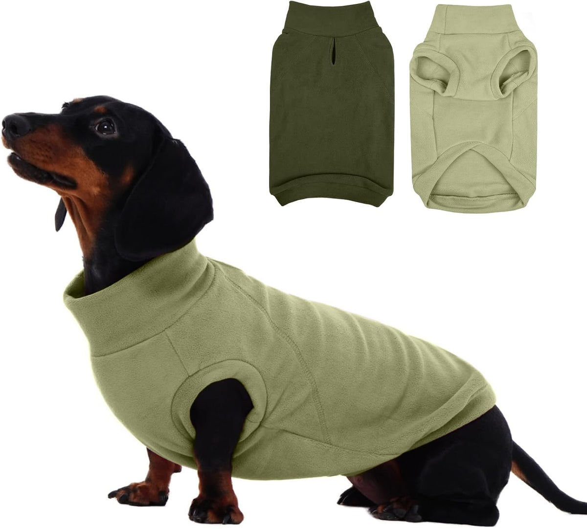 2 Pack 3XL Fleece Dog Sweater for Labrador, Leash Hole - Light Green & Army Green / Large(Chest Girth: 16.9")