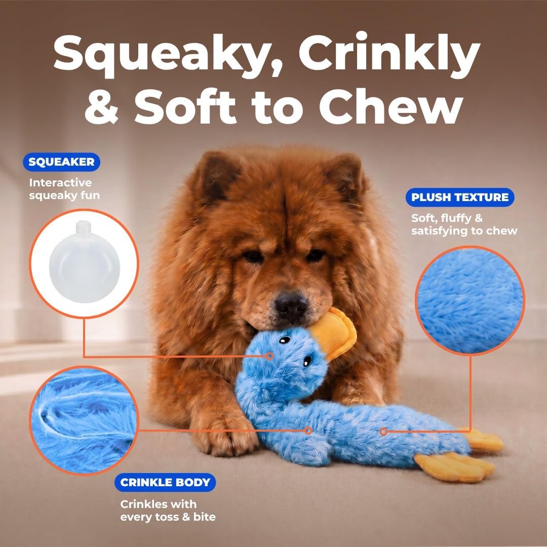 Best Pet Supplies Bunny Buddy Squeaky Plush Dog Toy, Beige - Crinkle Duck (Blue) / Large - image 3