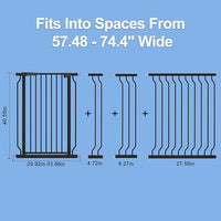WAOWAO Extra Tall 40.55" Baby Gate 57.48-74.4" Wide Pressure Mounted Walk Through Swing Auto Close Safety Black Metal Toddler Child Dog Pet for Indoor Stairs,Doorways