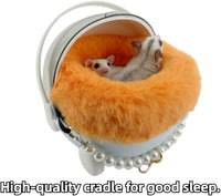 Sugar Glider Carrier Cage with Warm Nest, Cushion, Mat and Safe Lock, Portable Cages with Chain, Small Animals Travel Carrier Plastic Breathable Outgoing Box for Hamsters (Orange)