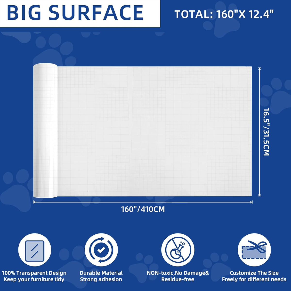 TOOSOFt Anti Cat Scratch Furniture Protector Clear Vinyl 196.9"x16.5" – Essentials for Cats - 160"x12.4" - image 2