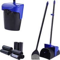 Pooper Scooper Large Swivel Bin & Rake with 160 Waste Bags - Blue1