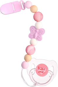 Aori Pacifier Clips for Rebron Baby Dolls Pacifier Holders Silicone - Pink Butterfly