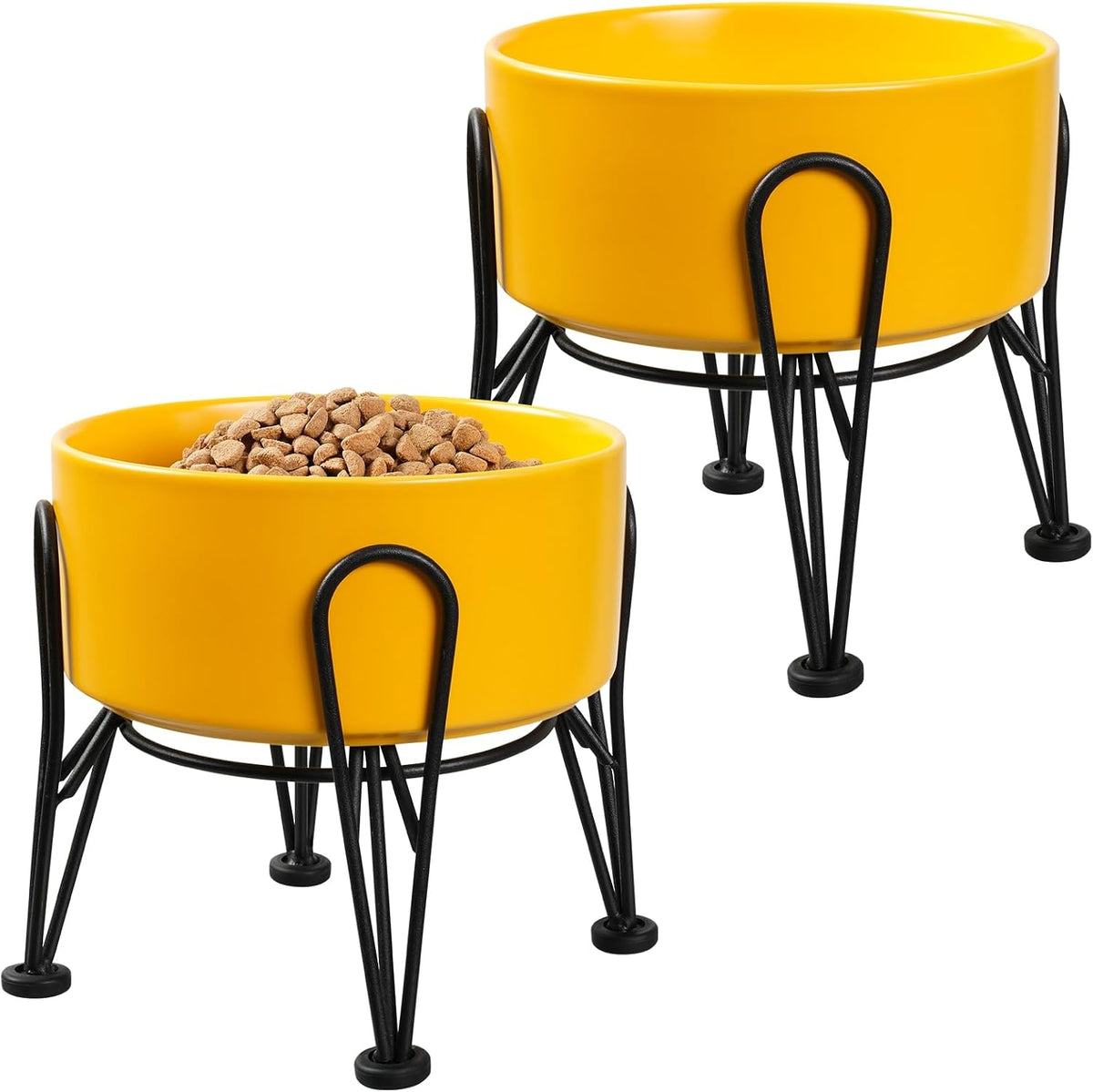 Elevated Dog Bowls, Ceramic Raised Dog Bowl Set with Anti-Slip and Non-Tip Metal Stand, 2 Pack Pet - Yellow / 3.6 Cups | 2 Pack | For Medium Dogs