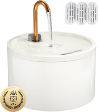 Ceramic Cat Water Fountain, All-Ceramic Body, Pure Copper Spout – Essentials for Cats - White Cat Fountain + 3 Filters + 3 Sponges