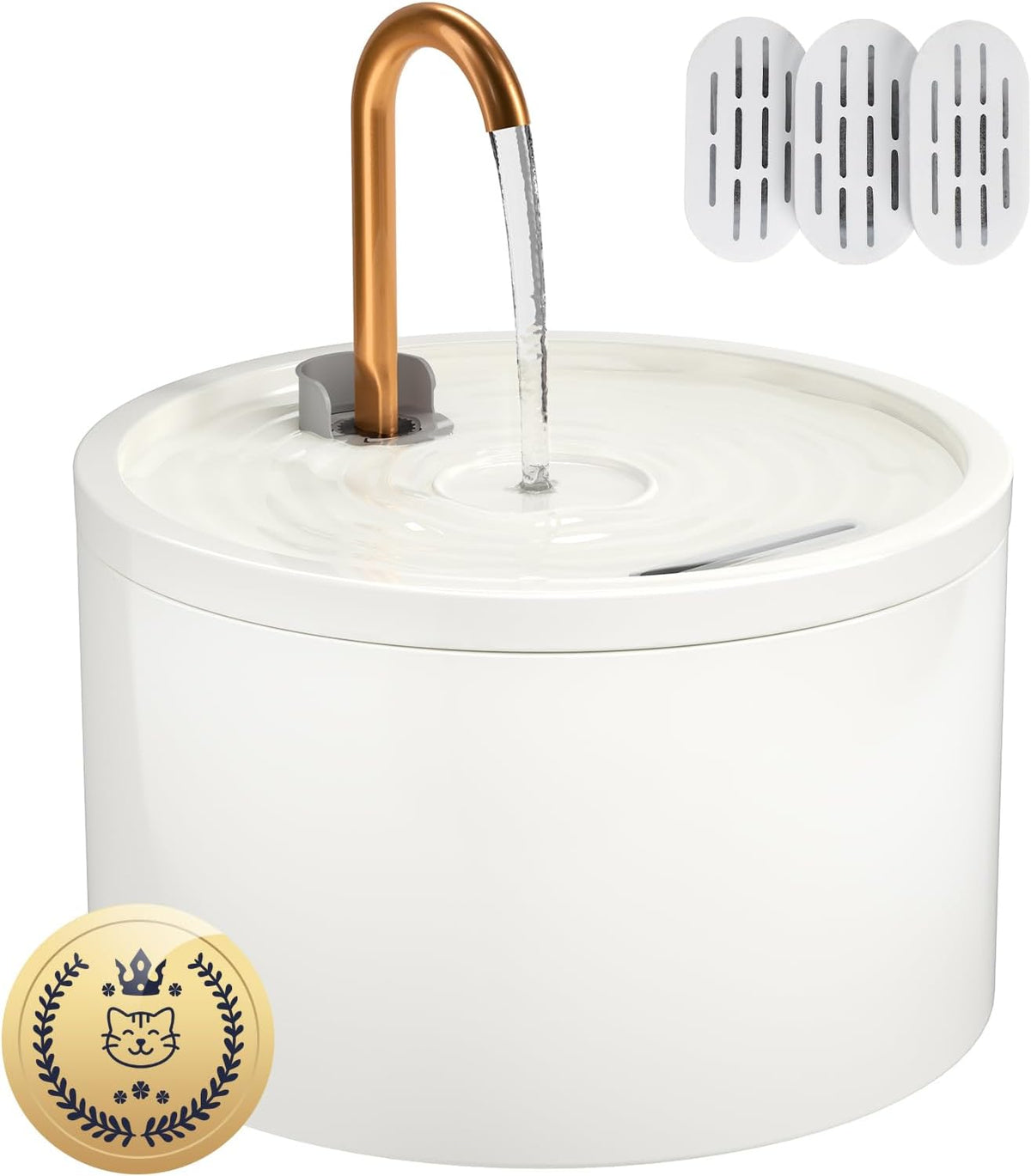 Ceramic Cat Water Fountain, All-Ceramic Body, Pure Copper Spout – Essentials for Cats - White Cat Fountain + 3 Filters + 3 Sponges
