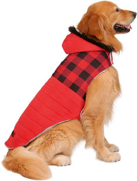 HDE Dog Puffer Jacket Fleece Lined Winter Coat & Harness Hole NVY - X-Large / Buffalo Plaid