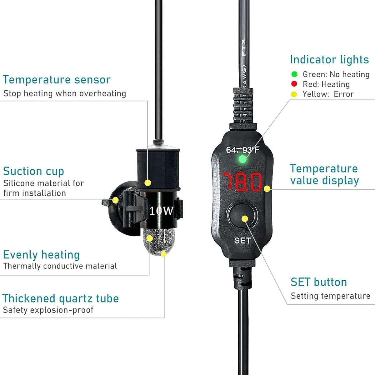 USB 10W Mini Submersible Aquarium Heater Adjustable Fish Tank Heater – Essentials for Fish - 10 Watts(USB) - image 4