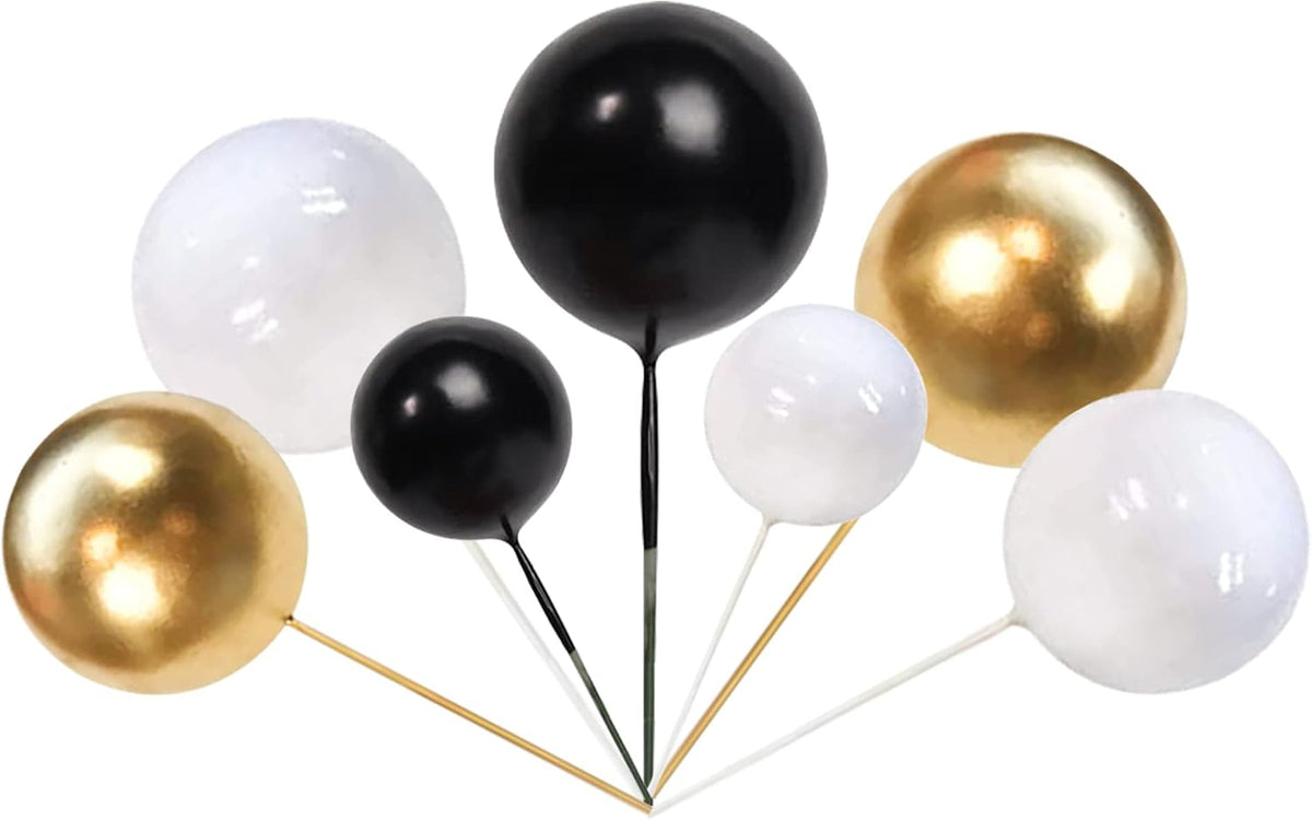 ZHUOWEISM ball cake toppers, 24 mini balloon picks in blue, gold and white - view 12
