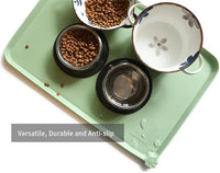 Hoki Found Large Silicone Pet Food Mats Tray - Non Slip Dog Cat Bowl Mats Placemat - Pet Feeding Mat - Waterproof Dog Cat Food Mats -Pet Water Mats for Floors - Jade