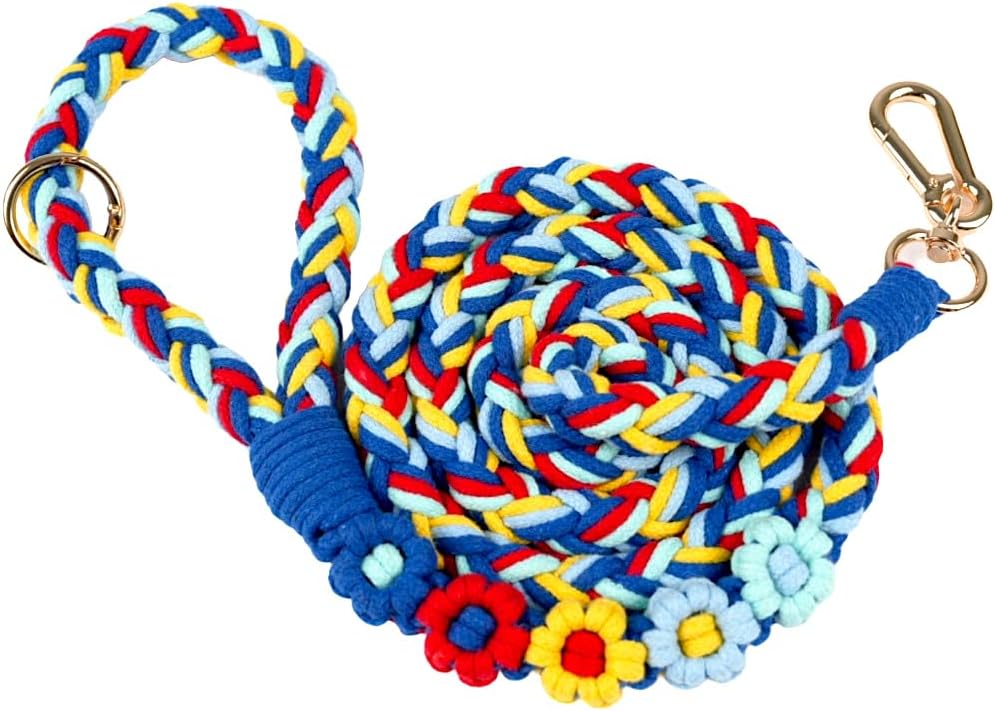5FT Braided Cotton Rope Leash for Small, Medium and Large Dogs - Colorful Carousel