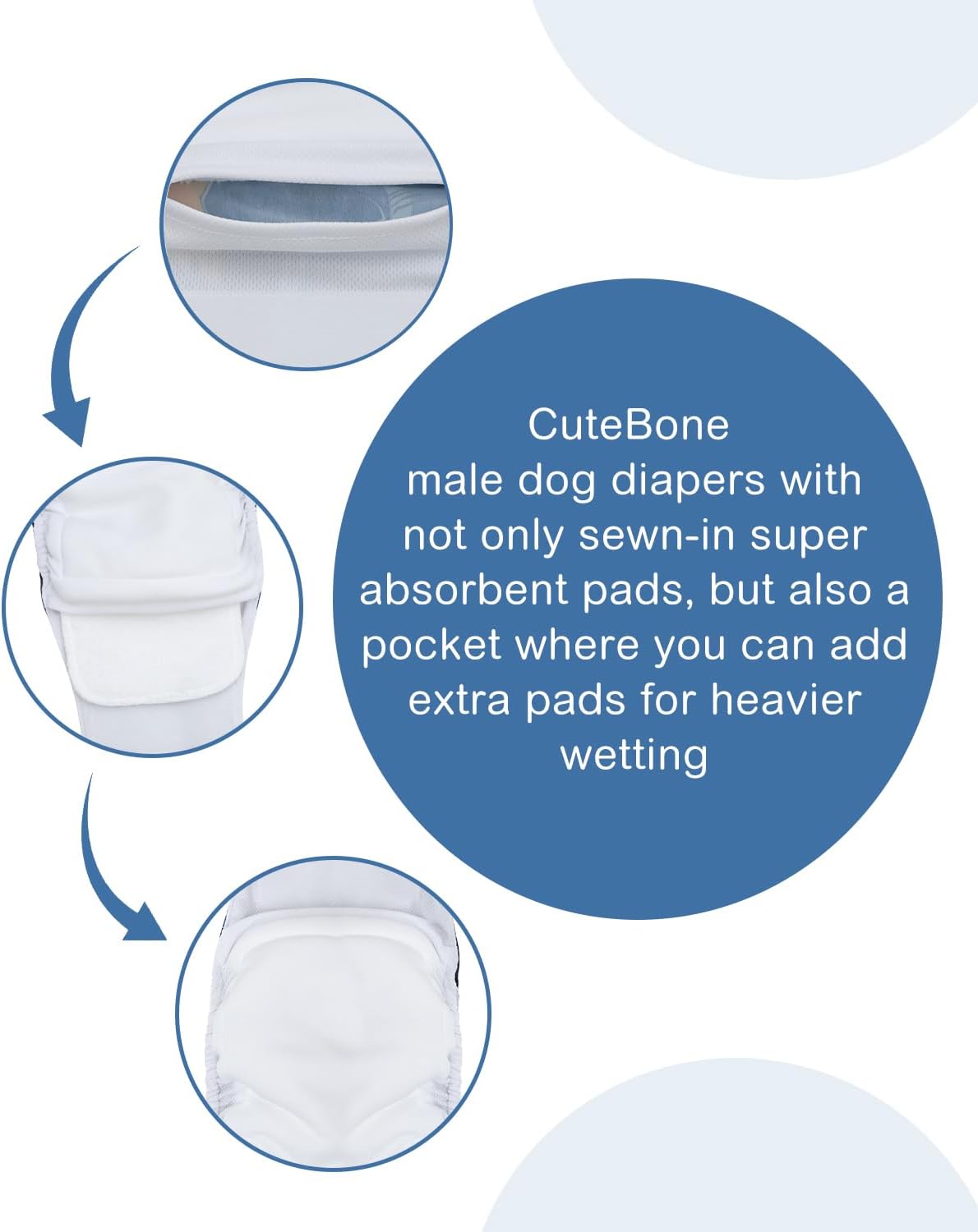CuteBone Dog Diapers Male 4 Pack Puppy Wraps Reusable Doggie Belly - Sharks ocean / XL(21"-27") - image 3