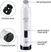 Casfuy Dog Nail Grinder Upgraded - Professional 2-Speed Electric Rechargeable Pet Nail Trimmer Painless Paws Grooming & Smoothing for Small Medium Large Dogs & Cats (White)