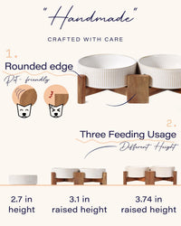 Ceramic Dog Bowls Set with Acacia Wood Stand - Small-1.8Cups / Vintage White - image 4