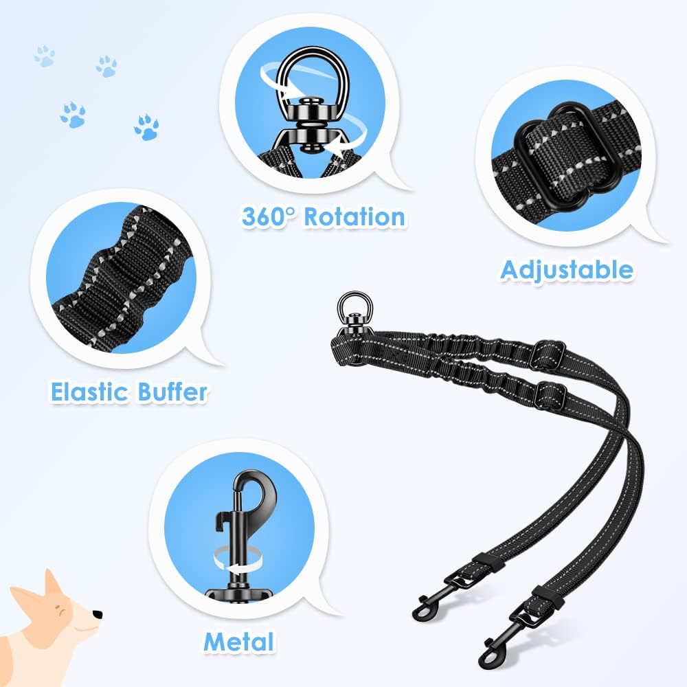 Double dog leash coupler with 360 degree swivel and reflective stitching - view 4