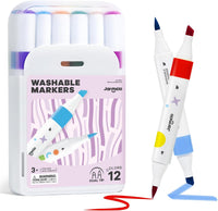 Jar Melo Washable Dual Tip Markers for Kids Ages 4-8 - 12 Colors