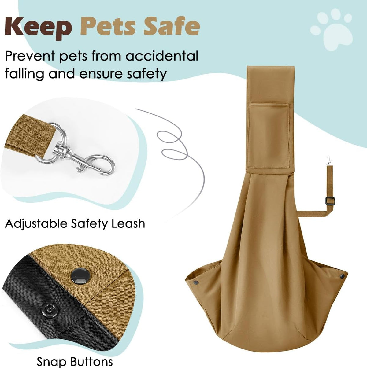 Pawaboo Small Dog Sling Carrier – Essentials for Dogs - Khaki - image 4
