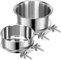 2 Pcs Stainless Steel Small Dog Crate Food Water Bowl - S (34 & 19 OZ) / Silver