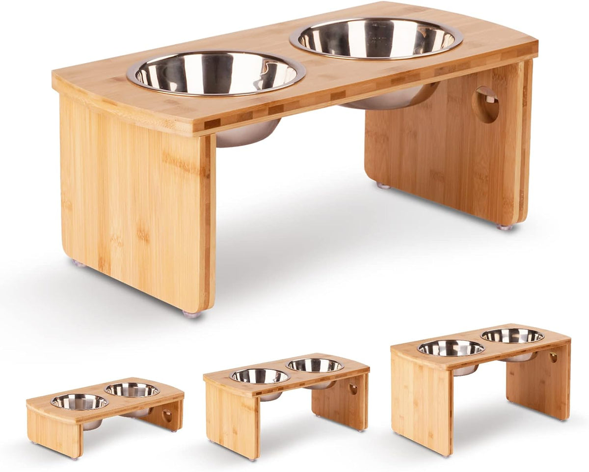 Elevated Dog Bowls, Bamboo Raised Dog Bowl Stand – Essentials for Dogs - Natural / Medium: 7'' Tall-40oz Bowl