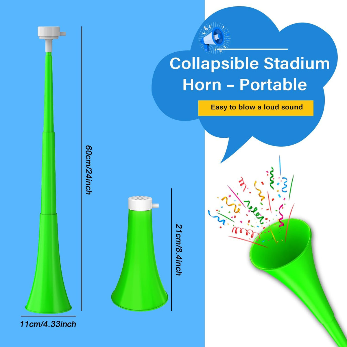 Stadium Horn Vuvuzelas Soccer Noisemakers Collapsible Blow Trumpet - Green - image 2