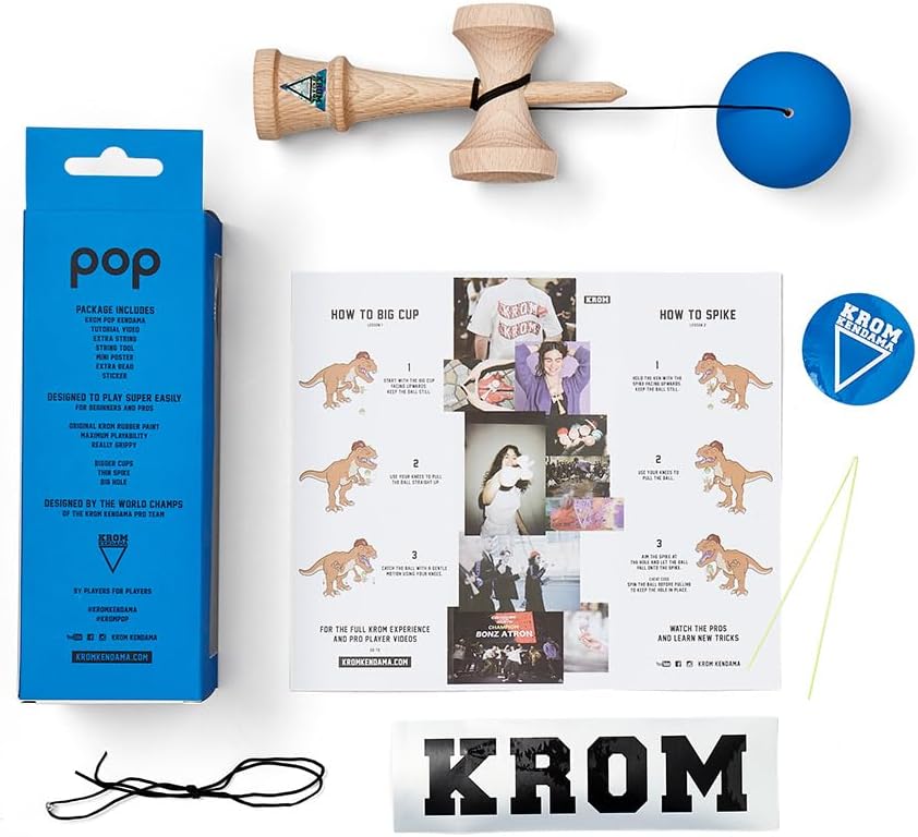 KROM kendama POP in black, beech wood skill toy with extra string and stickers - view 11
