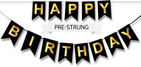 Happy Birthday Banner,Pre-Strung Black and Gold Party Decorations，16ft Pre-Strung Hanging Sign - black