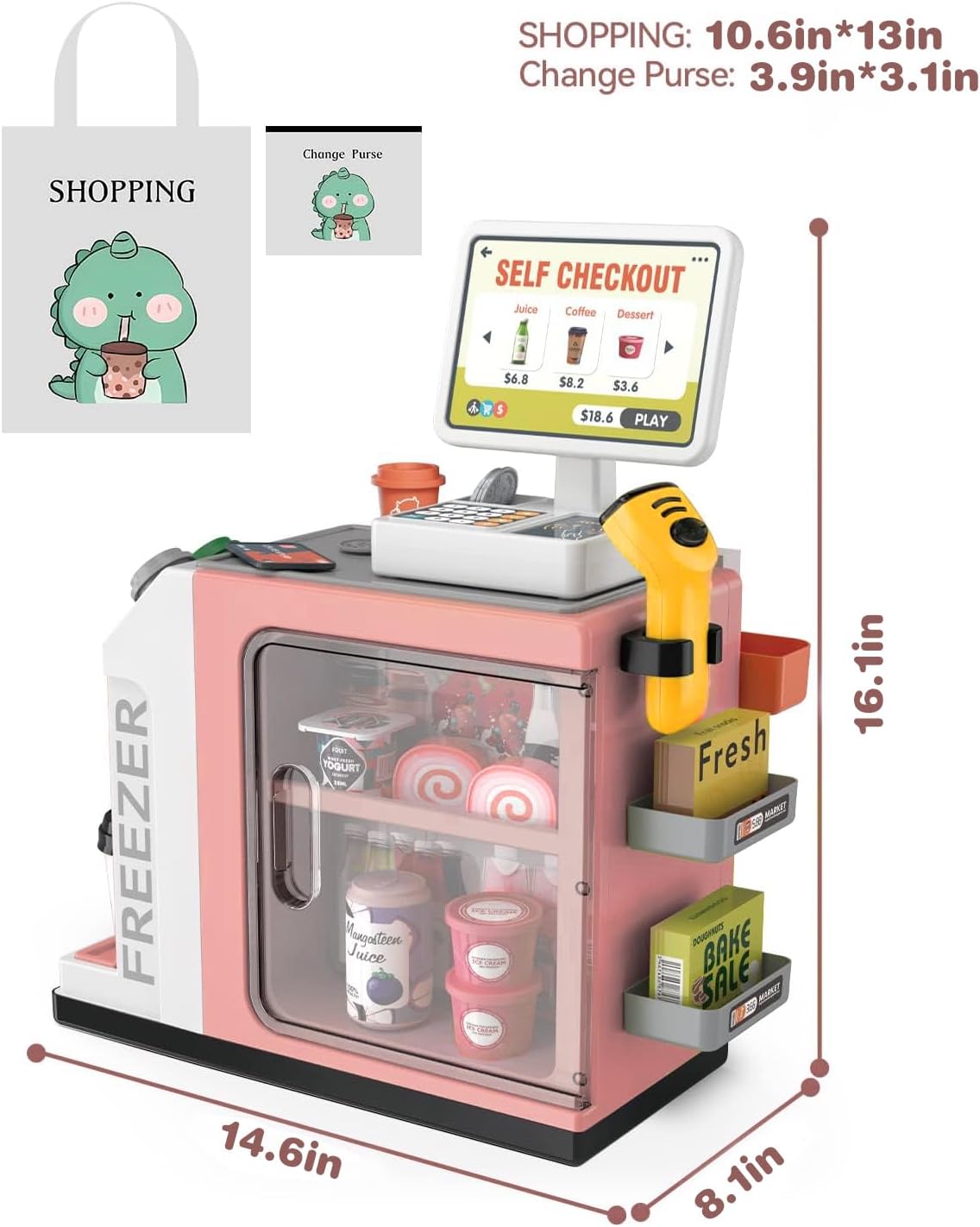 Kids Cash Register Playset, Calculator, Scanner, Ages 3+ - New Pink - image 3