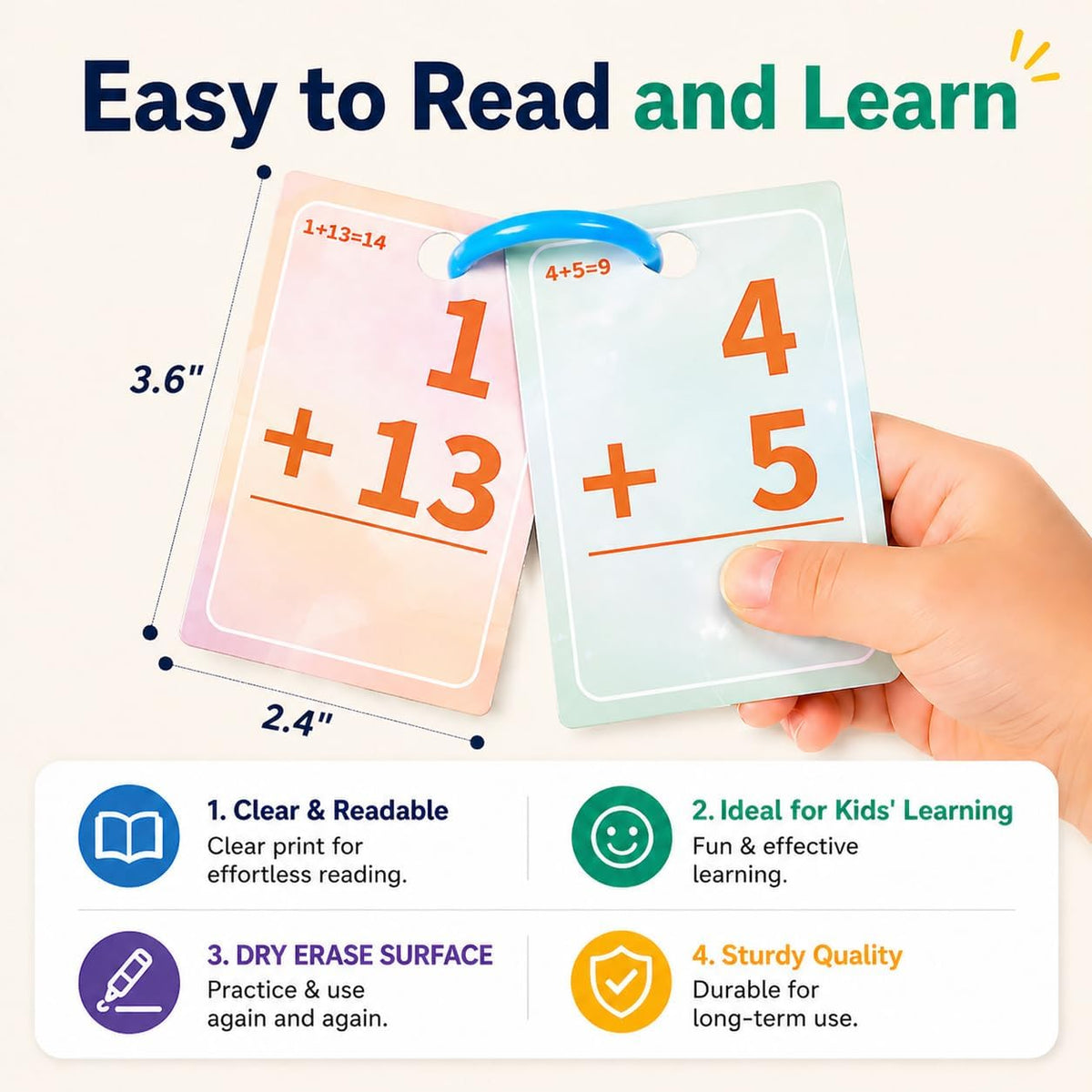 Alened addition and subtraction flash cards with rings and dry-erase markers - view 13