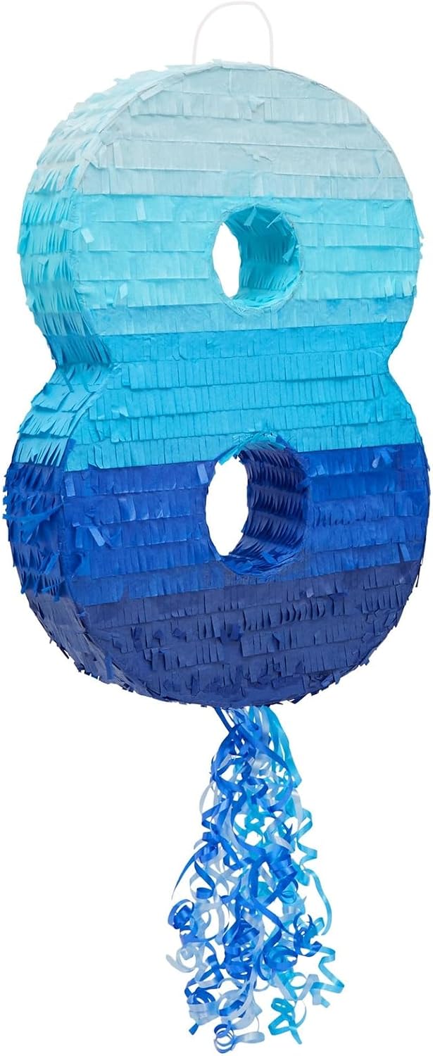 BLUE PANDA Pull String Pinata Number 5, Ombre Blue - Number 8 - image 4