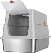 Enclosed Stainless Steel Litter Box - Light Grey-XL - image 2