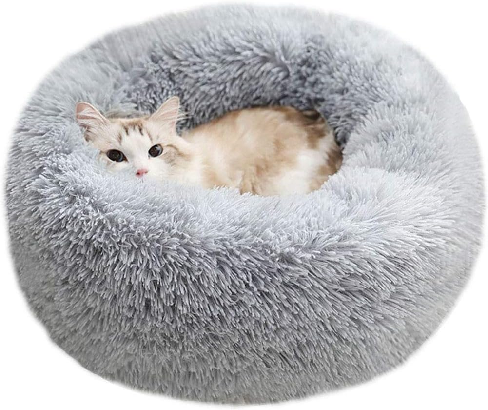 Cat Bed for Indoor Cats, Mini Plush Self Warming Kitten Bed - Small 20'' / Light Grey