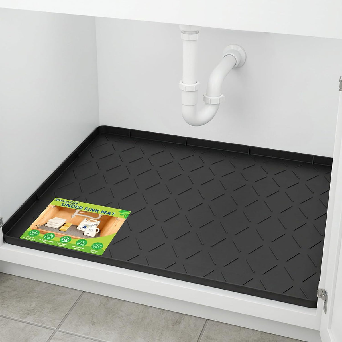MateeyLife Silicone Waterproof Mat for Dog & Cat Food Mat 19"X12" – Essentials for Dogs - 19''W x 28''L / Classic Black