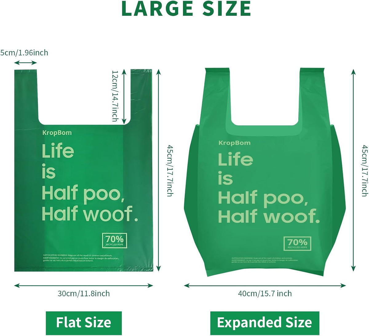 125 Count Cat Poop Bags with Handles - Unscented / 60 Count / Large-17.7"x11.8" - image 2