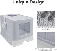 XL Foldable Cat Litter Box with Lid - Jumbo Enclosed Potty - Top Entry Anti-Splashing Toilet - Includes Scoop & 2-in-1 Cleaning Brush (Grey)