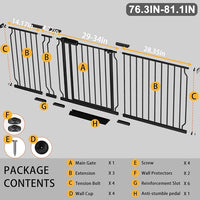 Fairy Baby Extra Wide Baby Gate 76.3-81.1 Inch Wide, Walk Through Pressure Mounted No Drill, Long and Large Tension Gate for Pet and Kids