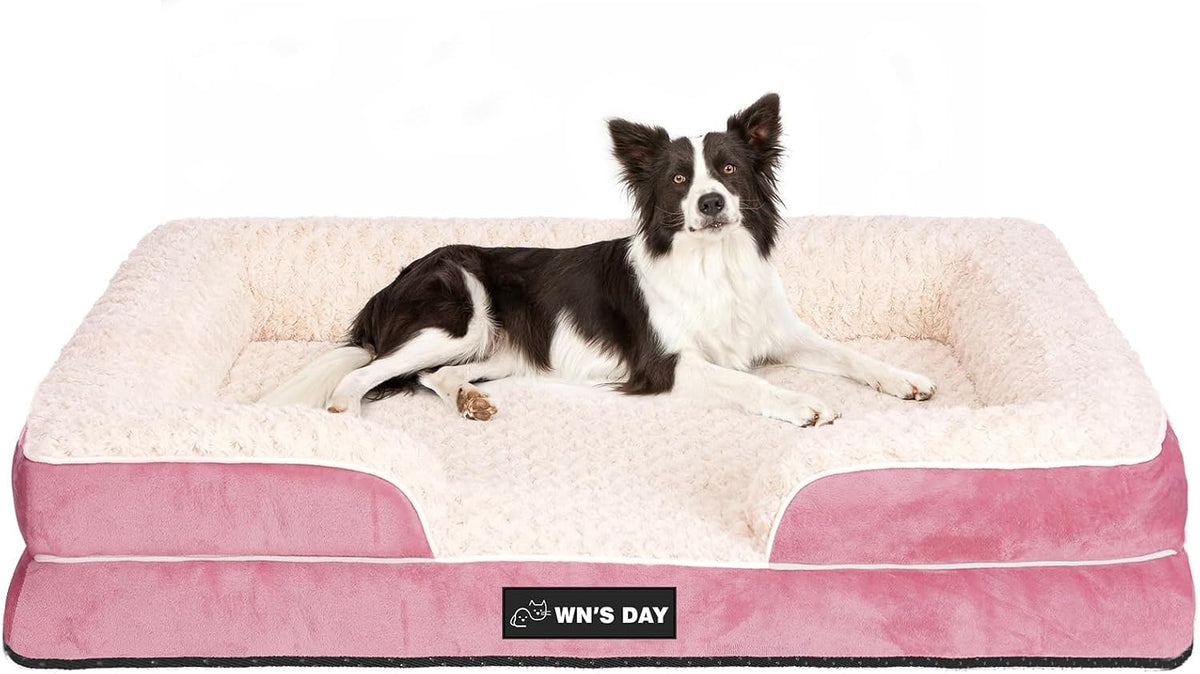Orthopedic Dog Beds Medium Large Sized Dog, Dog Sofa Bed - Large(36 * 27 * 7.5 In) / Pink