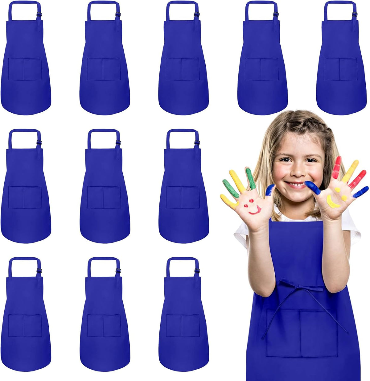 IAGBIBUI 12 pack of black kids aprons with two front pockets - view 7