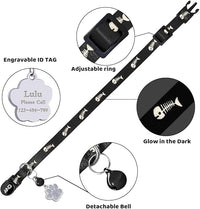 Personalized Breakaway Cat Collars Glow-in-The-Dark with ID Tag, Bell - Safety Quick - Release, Customizable for Female Male Kittens & Cats (Black)