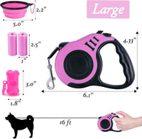 Retractable Dog Leash, 10 FT Dog Leash for Small Medium Dogs up to 22lbs, Pet Tape with Anti Slip - 16ft (for Dogs Up to 33lbs) / Pink - image 2