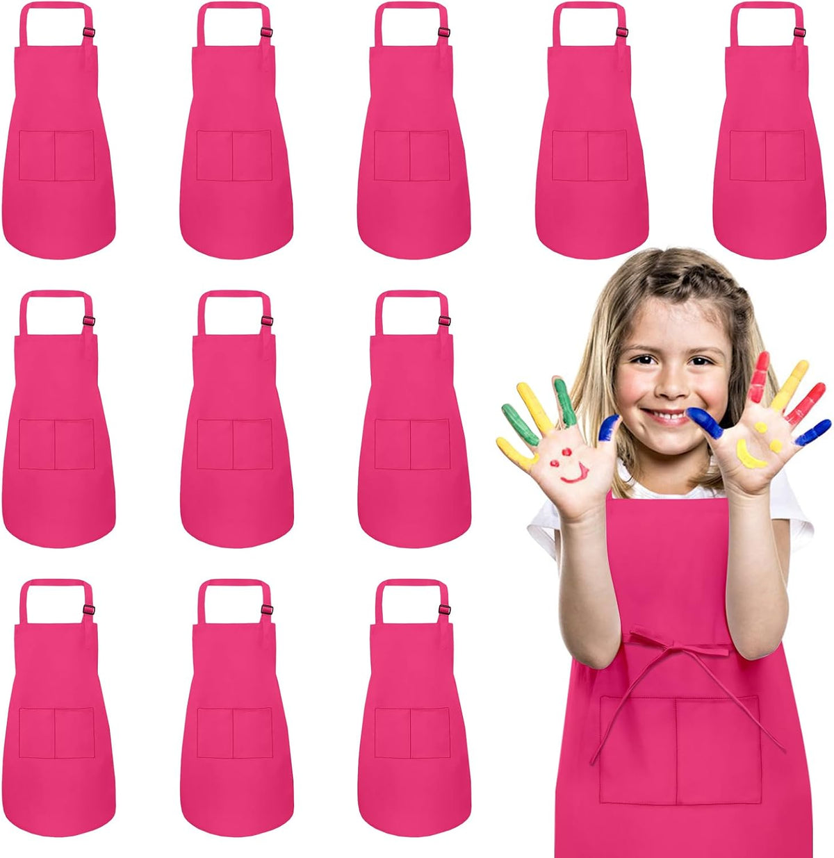 IAGBIBUI 12 pack of black kids aprons with two front pockets - view 5