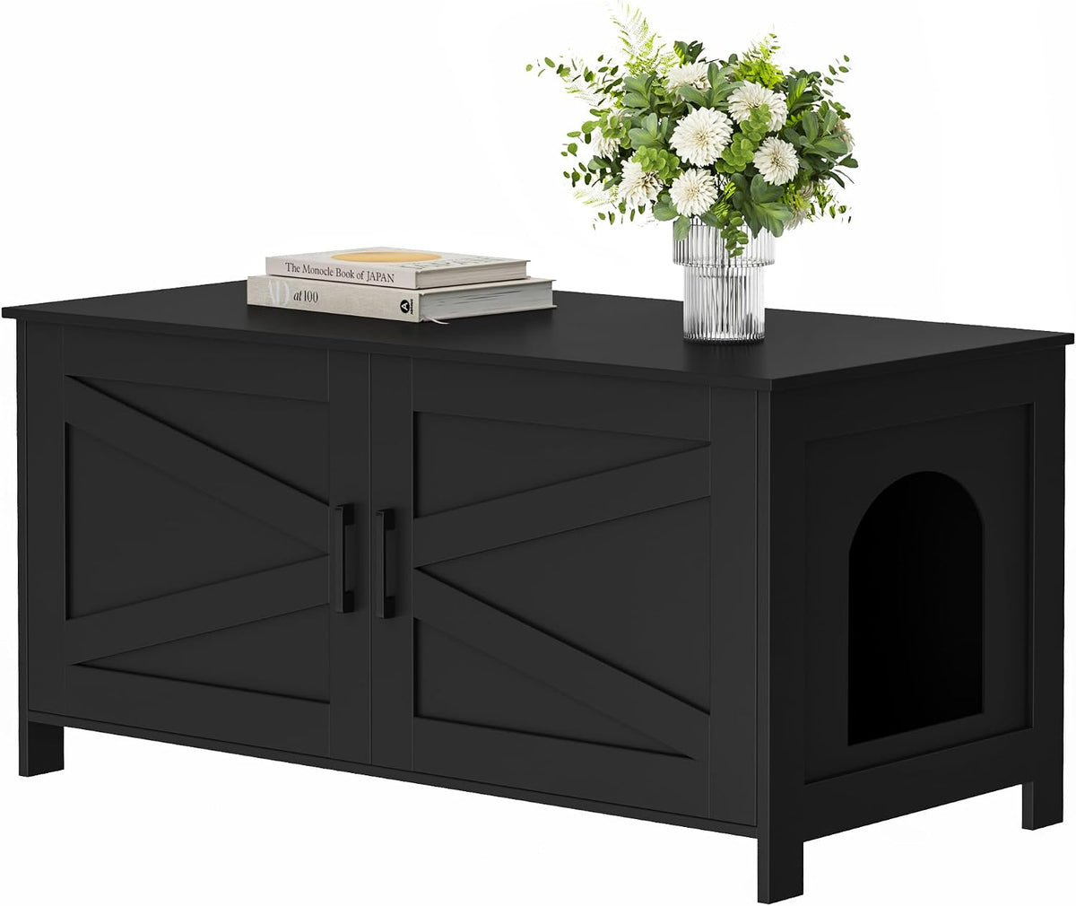 31.5" L Cat Litter Box Enclosure with Barn Door - 39.4"L / Black