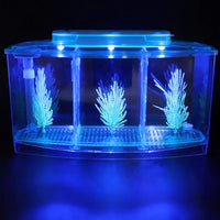 Betta Fish Tank, Adjustable Light Isolation Acrylic Small Aquarium with LED Light, Small Fish Tank Starter Kit, Beta Fish Tank with Water Change Valve for Office Home Room Decor (Blue)