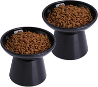 Ceramic Elevated Cat Food Bowls, 6.2" Wide - Black / 2 Pack