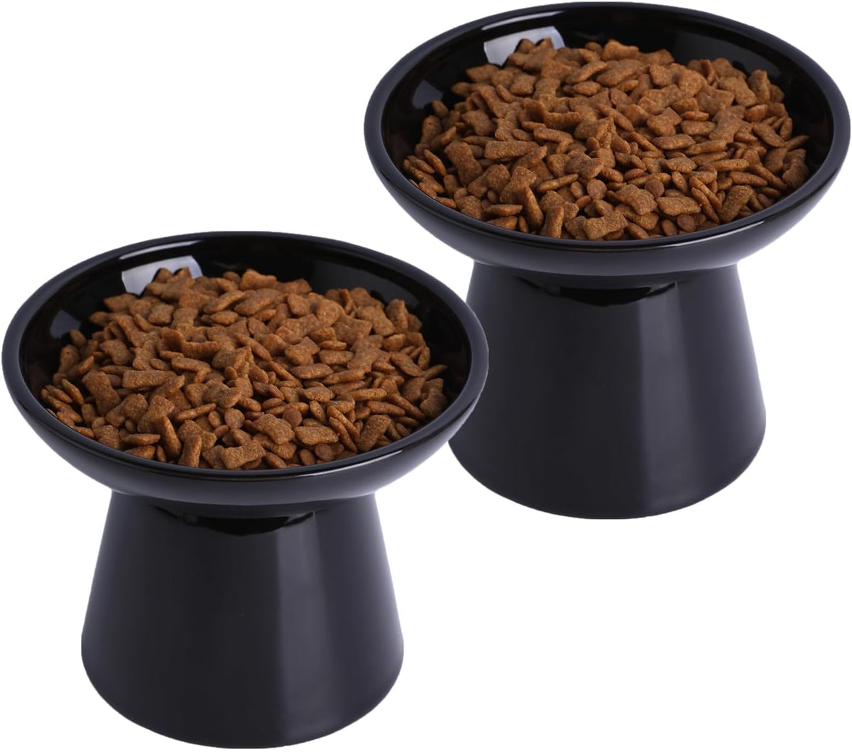 Ceramic Elevated Cat Food Bowls, 6.2" Wide - Black / 2 Pack