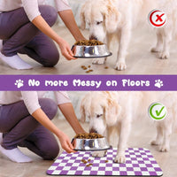 Dog Food Mats for Floors Waterproof - Plaid Purple / 24"L x 16"W - image 3