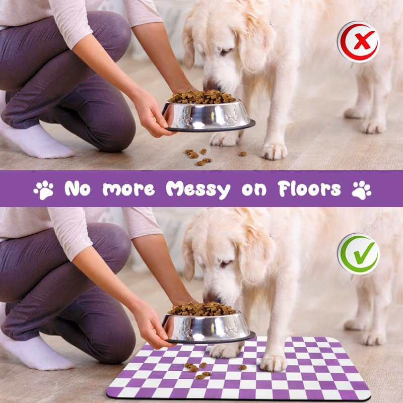 Dog Food Mats for Floors Waterproof - Plaid Purple / 24"L x 16"W - image 3
