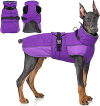 QBLEEV Warm Dog Jacket, Waterproof Dog Winter Coat with Harness – Essentials for Dogs - Purple / XXX-Large